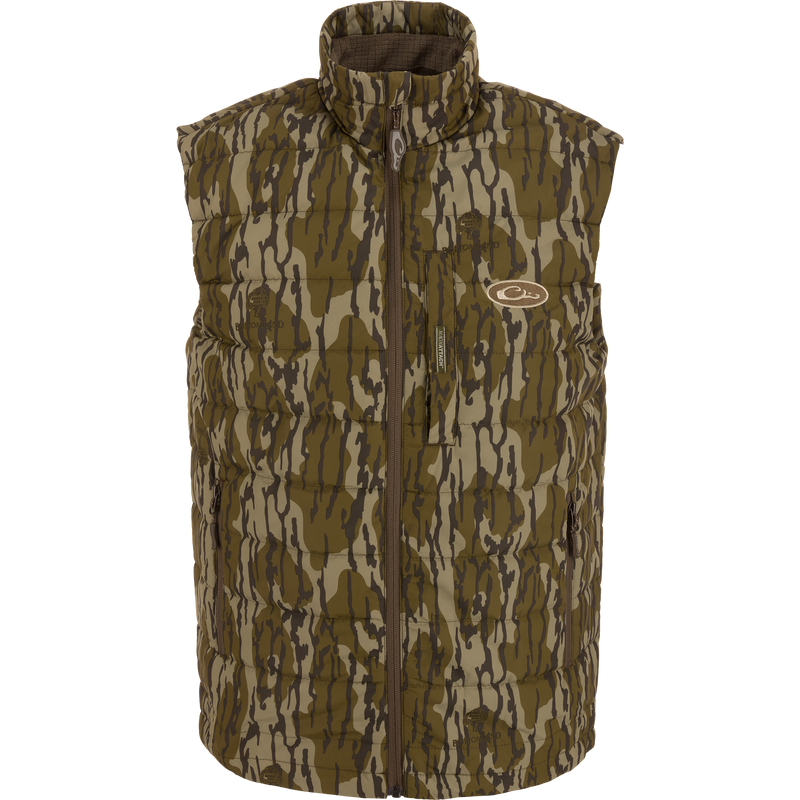 MST Synthetic Down Pack Vest with zipper, featuring durable, abrasion-resistant shell, adjustable waist, and packable design for versatile use in various hunting conditions.