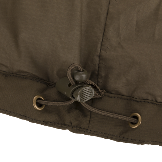 Close-up of the MST Synthetic Down Pack Vest zipper, highlighting its durable, abrasion-resistant fabric and packable design.