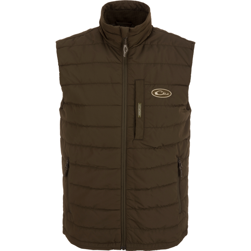 MST Synthetic Down Pack Vest with logo, featuring durable, abrasion-resistant shell, zippered slash pockets, and packable design for versatile use in hunting and outdoor activities.