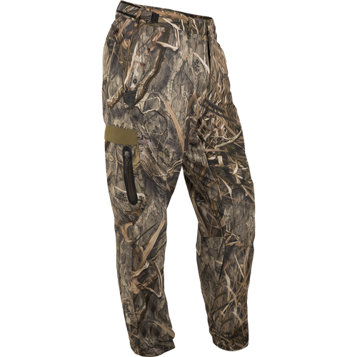 EST Camo Tech Stretch Pants: Lightweight 100% polyester hunting trousers with adjustable waistband, multiple pockets, and elastic ankle cinch cord for comfort and functionality. Ideal for all hunting seasons.