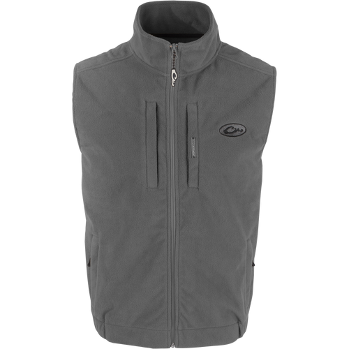 MST Solid Windproof Layering Vest with stand-up collar, vertical zippered chest pockets, and lower hand warmer pockets. Ideal for hunting and outdoor activities.