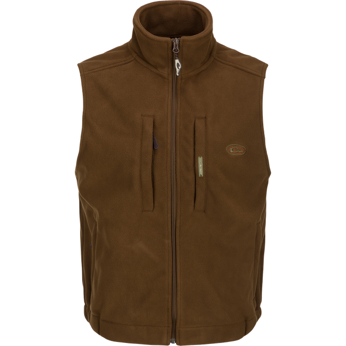 MST Solid Windproof Layering Vest with vertical zippered chest pocket, magnetic chest pocket, and lower hand warmer pockets.