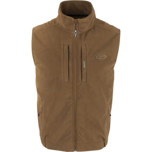 MST Solid Windproof Layering Vest with zippered chest and hand warmer pockets, stand-up collar, and windproof fleece material.