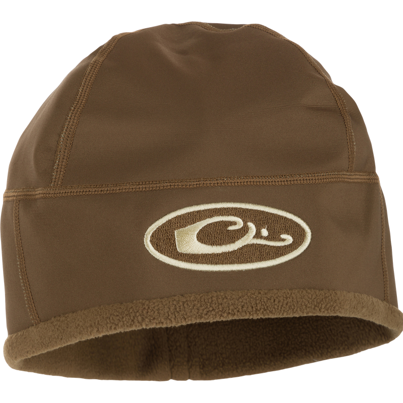 MST Windstopper Beanie with logo, designed for wind protection and warmth, featuring a soft grid-fleece lining, suitable for cold-weather hunting.