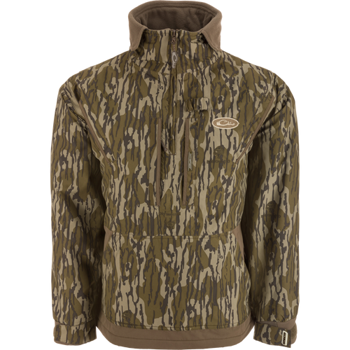 MST Waterproof Fleece-Lined Quarter Zip Jacket with adjustable cuffs, extendable collar, multiple pockets, and waterproof fabric, ideal for mid-season hunting conditions.