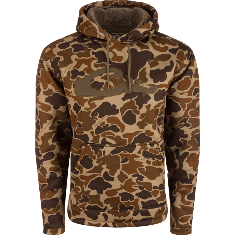 LST Silencer Fleece-Lined Hoodie with camouflage pattern, features a double-lined hood and kangaroo pouch, designed for comfort and functionality.