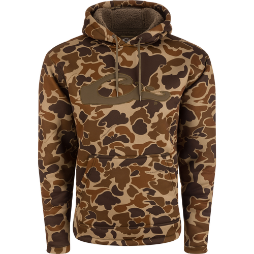 LST Silencer Fleece-Lined Hoodie with camouflage pattern, features a double-lined hood and kangaroo pouch, designed for comfort and functionality.