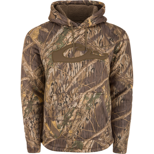 LST Silencer Fleece-Lined Hoodie with a camouflage pattern, featuring a double-lined hood and a kangaroo pouch for extra warmth.