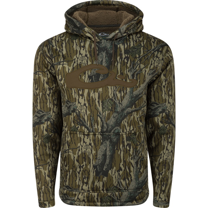 LST Silencer Fleece-Lined Hoodie: A camouflage hoodie with a double-lined hood and kangaroo pouch, perfect for cool days in the field and evenings in duck camp.