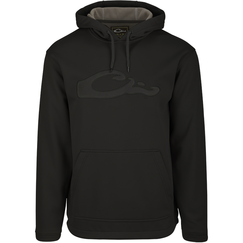 LST Silencer Fleece-Lined Hoodie with logo, featuring double-lined drawstring hood and kangaroo pouch for enhanced warmth and comfort.