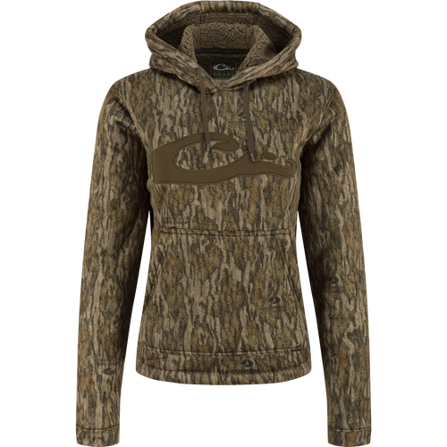 LST Women's Silencer Hoodie, designed for everyday wear and field durability. Features a double-lined hood, kangaroo pouch, and enhanced stretch for comfort and mobility. Crafted from 100% Polyester Microfiber Interlock and Fleece Backing.