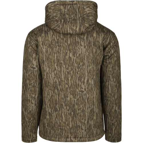 Youth Silencer Hoodie with tree pattern, drawstring hood, kangaroo pouch, and excellent stretch. Ideal for everyday wear and field use. Combed fleece interior for comfort and warmth. From Drake Waterfowl.