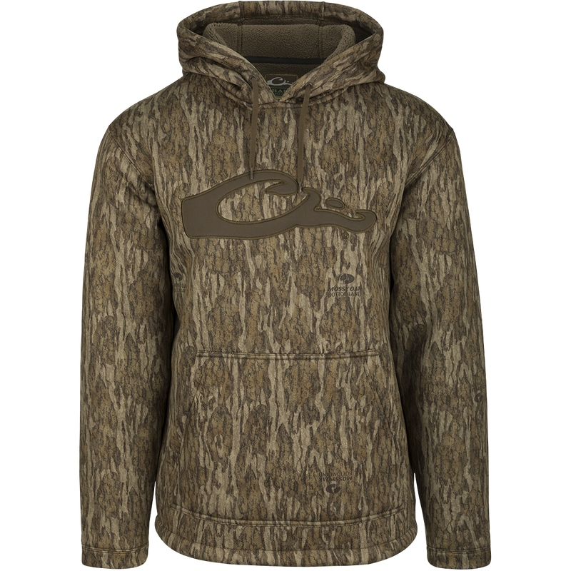 Youth Silencer Hoodie by Drake Waterfowl: Camouflage hoodie with logo, double-lined hood, kangaroo pouch, and excellent stretch for comfort and mobility. Ideal for everyday wear or the field.