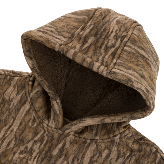 LST Youth Silencer Hoodie in camouflage, featuring a fleece-lined hood and kangaroo pouch, designed for comfort and warmth.