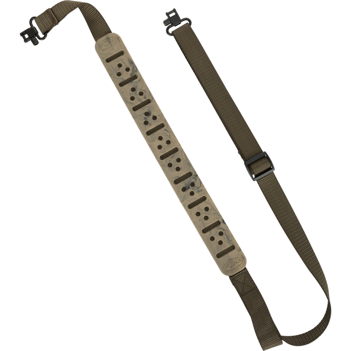 Alt text: Close-up of the Waterfowl Gunslinger Shotgun Sling with polypropylene braided cord and metal swivel stud connection for secure, comfortable shotgun carrying.