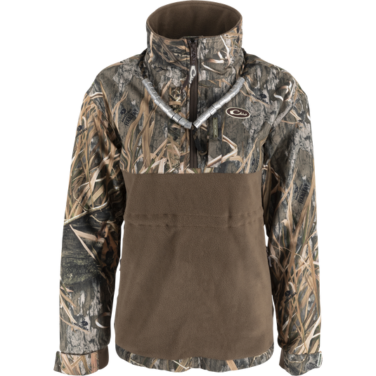 MST Women’s Eqwader Quarter Zip Jacket featuring adjustable neoprene cuffs, zippered chest pocket, and patented Eqwader™ technology for waterfowl hunting comfort and performance.