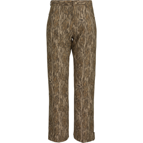 Alt text: MST Women’s Refuge Bonded Fleece Pants, camo design with tree pattern, waterproof/windproof/breathable material, fleece lining, adjustable waist, ankle cuffs, and stirrups. Ideal for hunting and outdoor activities.