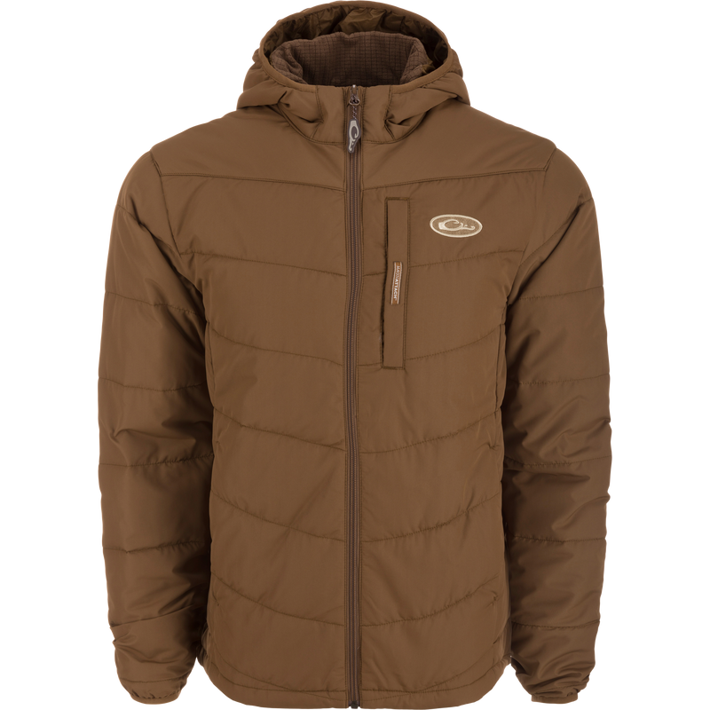 MST Synthetic Down Hooded Jacket featuring an insulated hood, drawcord adjustable waist, and Magnattach™ left chest pocket for hunting or camping.