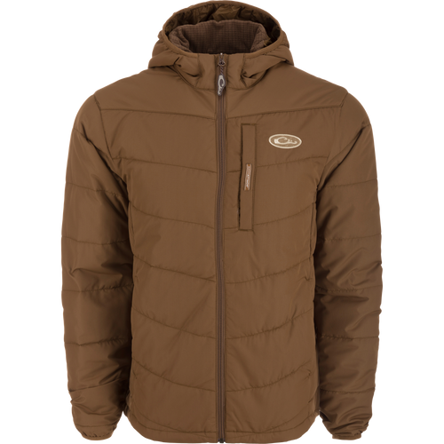 MST Synthetic Down Hooded Jacket featuring an insulated hood, drawcord adjustable waist, and Magnattach™ left chest pocket for hunting or camping.