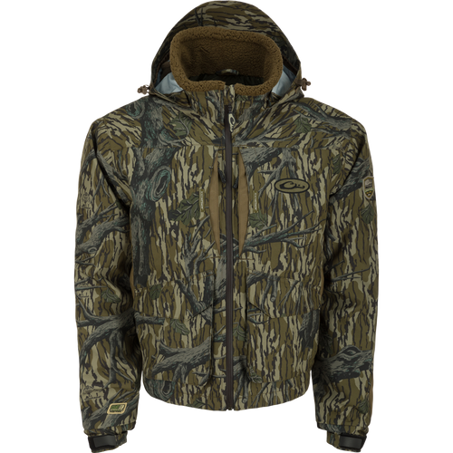 LST Insulated Timber Jacket, designed for hunters, featuring a camouflage pattern and durable construction with waterproof fabric and multiple pockets for practicality in the field.