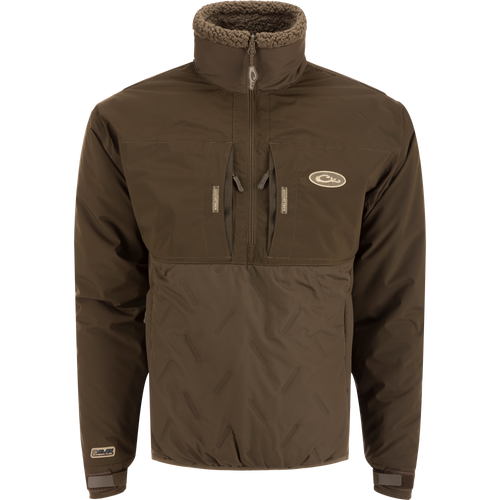 LST Guardian Flex Double Down Eqwader Quarter Zip jacket showcasing waterproof upper body, zipper, and chest pockets, designed for superior protection and outdoor pursuits.