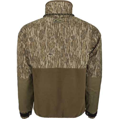 MST Guardian Flex Fleece Eqwader Quarter Zip Jacket with camouflage pattern, featuring waterproof upper and breathable fleece lower, suitable for outdoor activities.