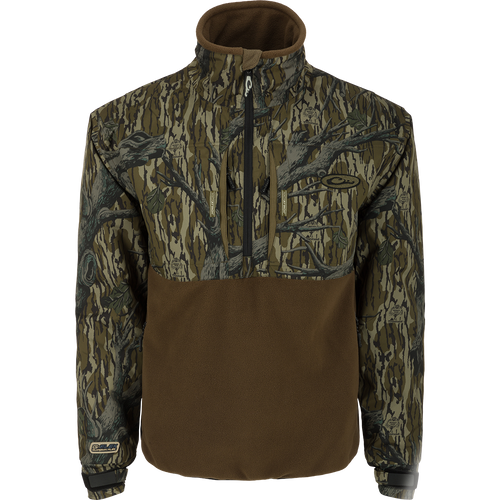 MST Guardian Flex Fleece Eqwader Quarter Zip Jacket with camouflage pattern, featuring Guardian Flex fabric on the upper body and fleece lower body for outdoor protection.