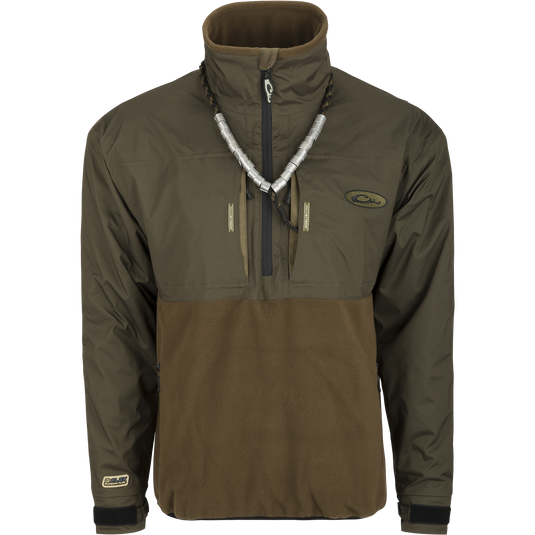 MST Guardian Flex Fleece Eqwader Quarter Zip Jacket featuring Guardian Flex material on upper torso and arms, with 350-gram fleece lower torso, zipper, and pockets visible.