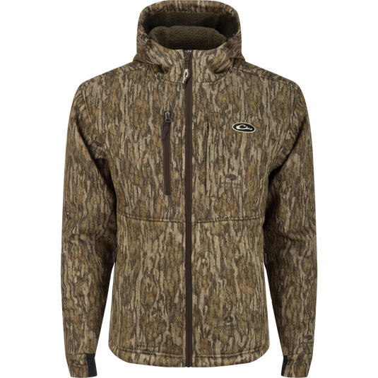 MST Hole Shot Hooded Windproof Eqwader Full Zip Jacket with a 3-layer upper body, sherpa-lined lower body, high handwarmer pockets, and adjustable waist and hood.