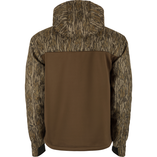 MST Full Zip Hole Shot Hooded Windproof Two-Tone Eqwader Jacket: a jacket with a hood, close-up of fabric.