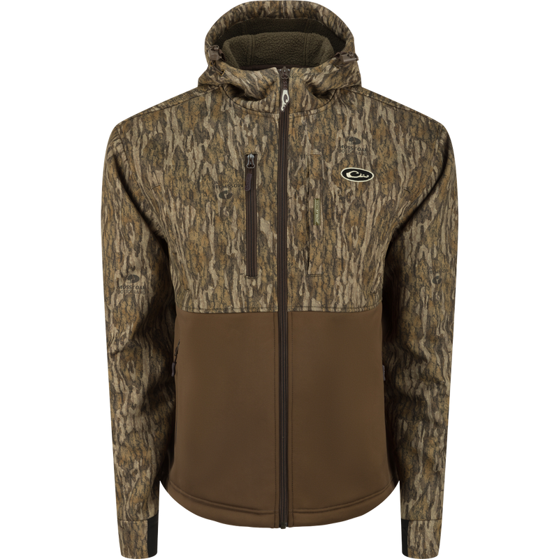 MST Full Zip Hole Shot Hooded Windproof Two-Tone Eqwader Jacket: A close-up of the fabric and zipper on this top outerwear clothing.