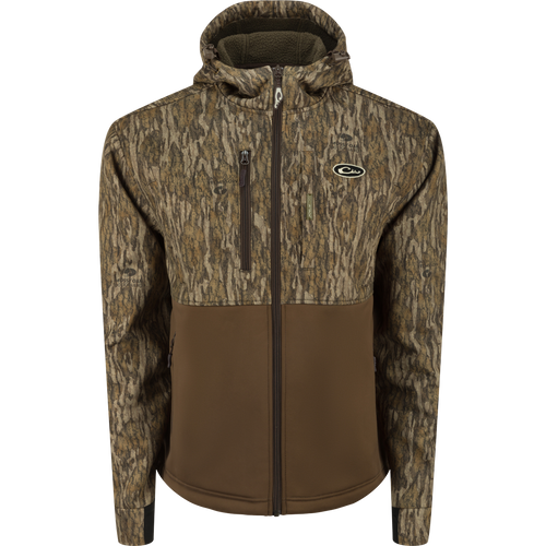 MST Full Zip Hole Shot Hooded Windproof Two-Tone Eqwader Jacket: A close-up of the fabric and zipper on this top outerwear clothing.