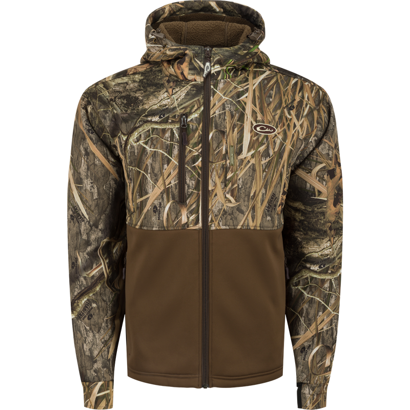 MST Full Zip Hole Shot Hooded Windproof Two-Tone Eqwader Jacket: A camouflage pattern jacket with a zipper and hoodie.