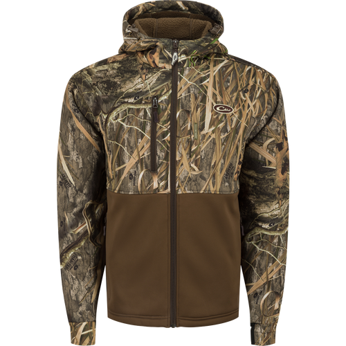 MST Full Zip Hole Shot Hooded Windproof Two-Tone Eqwader Jacket: A camouflage pattern jacket with a zipper and hoodie.