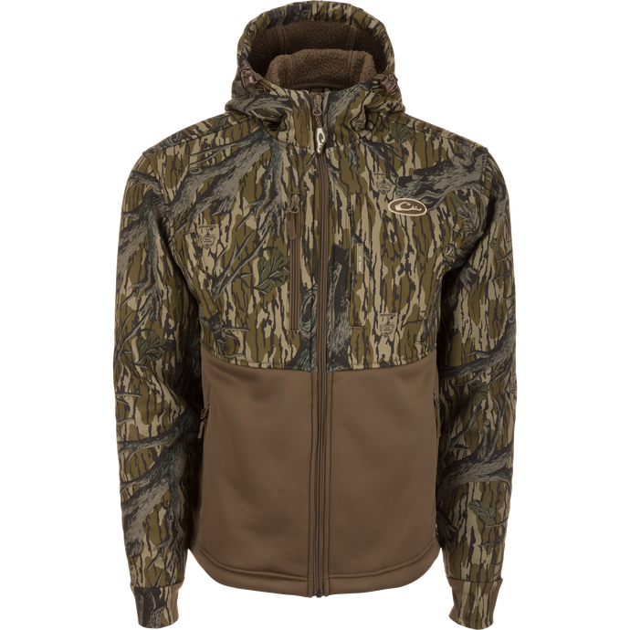 MST Full Zip Hole Shot Hooded Windproof Two-Tone Eqwader Jacket showcasing front view with zippered pockets and adjustable hood.