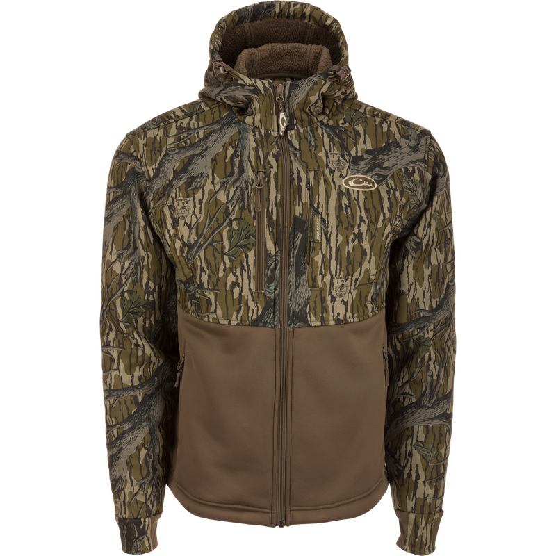 MST Full Zip Hole Shot Hooded Windproof Two-Tone Eqwader Jacket showcasing front view with zippered pockets and adjustable hood.