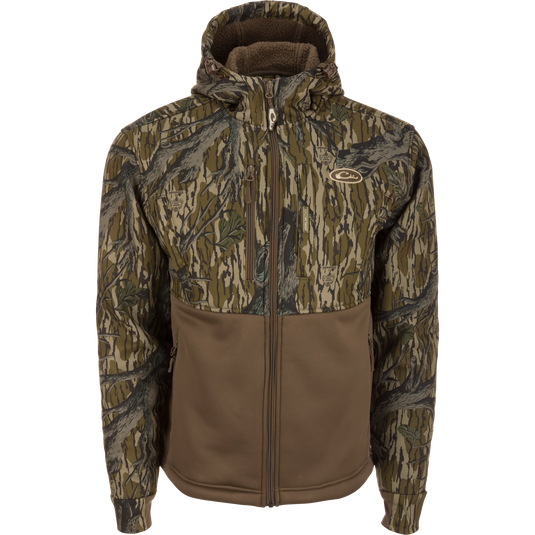 MST Full Zip Hole Shot Hooded Windproof Two-Tone Eqwader Jacket showcasing front view with zippered pockets and adjustable hood.