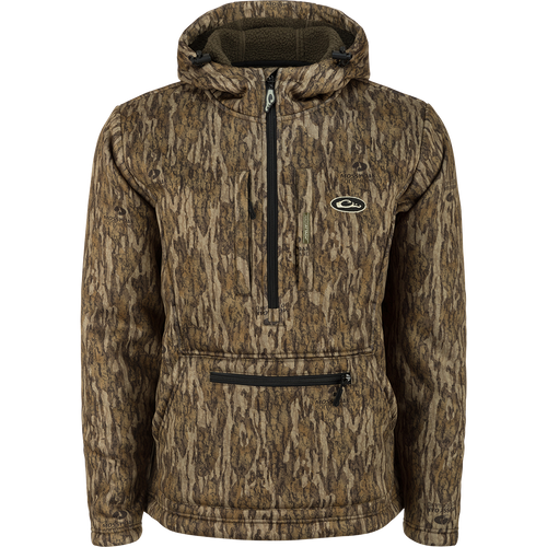 Ultimate Wader Quarter Zip Hoodie featuring a close-up of its zipper and Sherpa-lined interior, designed for warmth, comfort, and functionality.