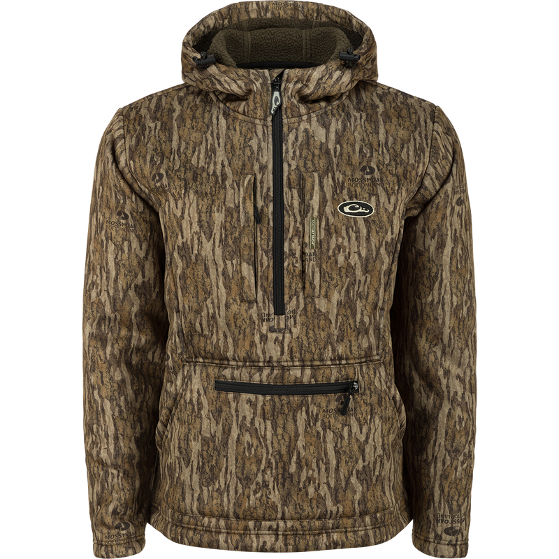 Ultimate Wader Quarter Zip Hoodie with Sherpa lining, showcasing a close-up of the zipper and fur detail, ideal for layering in mid-season temperatures.