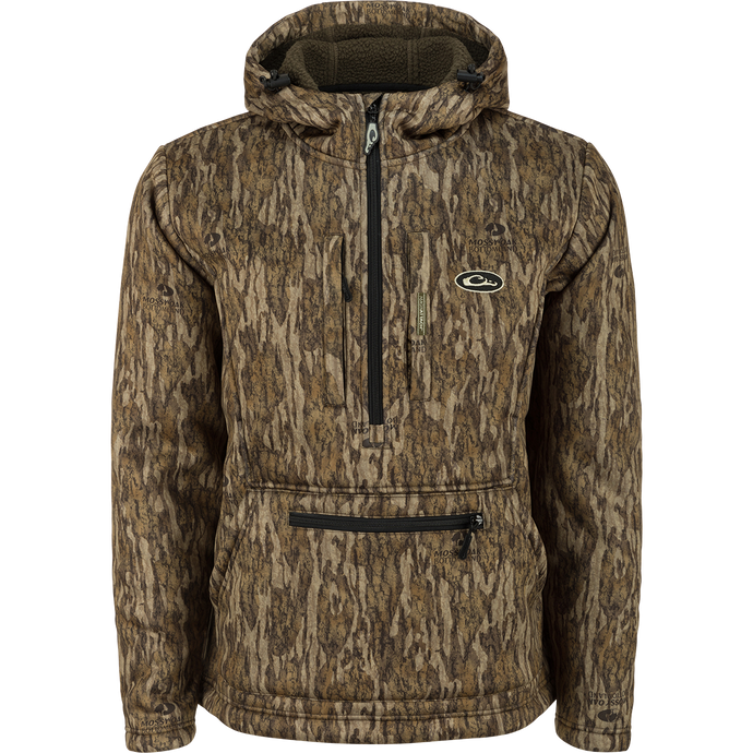 Ultimate Wader Quarter Zip Hoodie featuring a close-up of its zipper and Sherpa-lined interior, designed for warmth, comfort, and functionality.