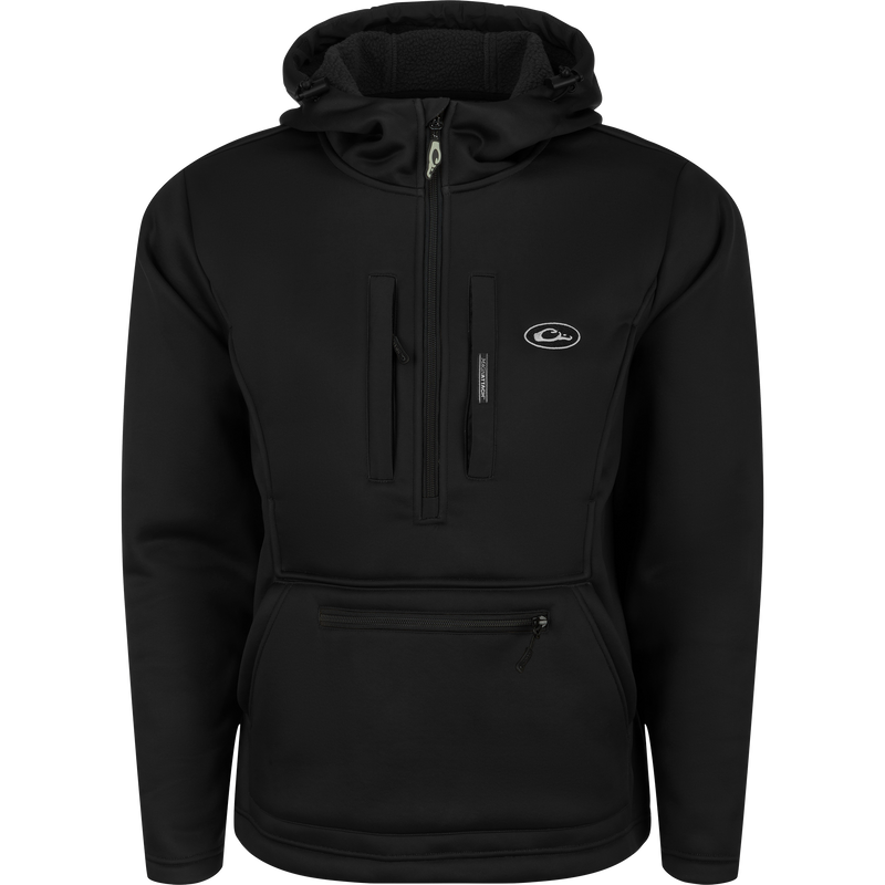 Ultimate Wader Quarter Zip Hoodie with zipper, high hand-warmer pockets, and Sherpa-lined fabric for warmth and comfort. Ideal for layering or mid-season wear.