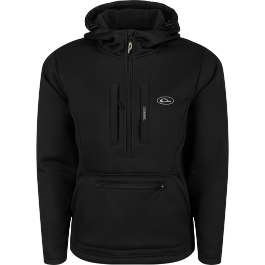 Ultimate Wader Quarter Zip Hoodie with zipper, high hand-warmer pockets, and Sherpa-lined fabric for warmth and comfort. Ideal for layering or mid-season wear.