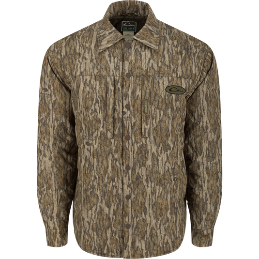 undefined: LST Double Down Jac-Shirt - a long sleeved shirt with a camouflage pattern, featuring a close-up of the label.