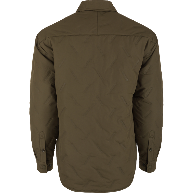 undefined: A back view of the LST Double Down Jac-Shirt, a jacket with sleeves made of fabric, worn by a person.