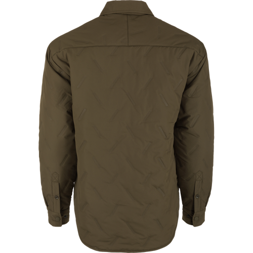 undefined: A back view of the LST Double Down Jac-Shirt, a jacket with sleeves made of fabric, worn by a person.