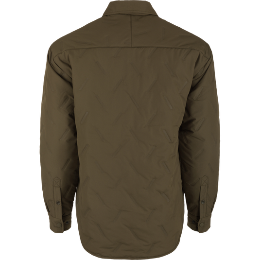 undefined: A back view of the LST Double Down Jac-Shirt, a jacket with sleeves made of fabric, worn by a person.