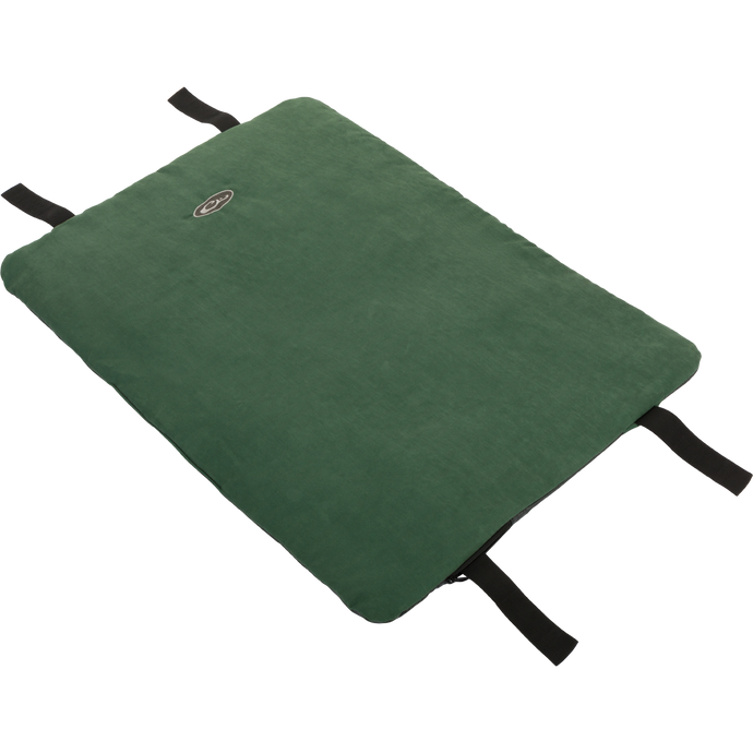 Gun Dog Bed Roll Pad with black Velcro straps for secure attachment and a durable, waterproof bottom for outdoor use.