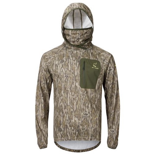 Early Bird Gator Hoodie with Insect Repellent, featuring a camouflage design, hood, and water-resistant chest pocket, ideal for outdoor adventures and hunting.