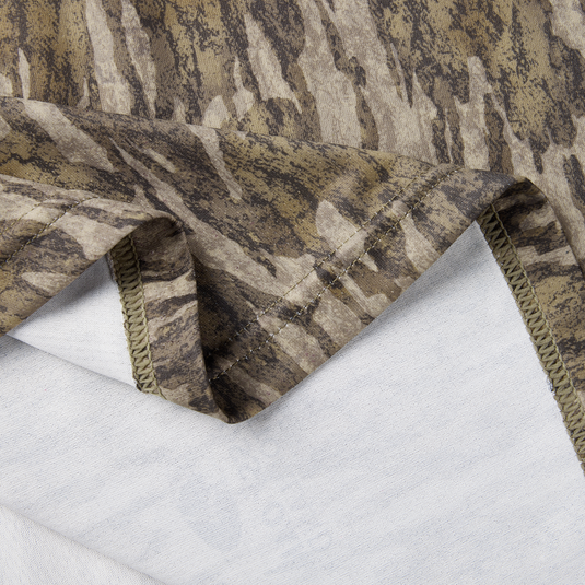 Close-up of the Early Bird Gator Hoodie with Insect Repellent, showcasing its camo fabric and breathable design, ideal for outdoor adventures.