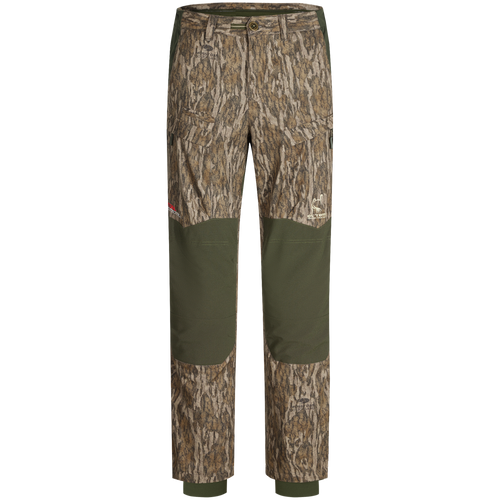 Early Bird Turkey Pant with Insect Repellent, featuring camouflage design, stretch waistband, cargo pockets, and reinforced knees, ideal for enhanced mobility and protection while hunting.